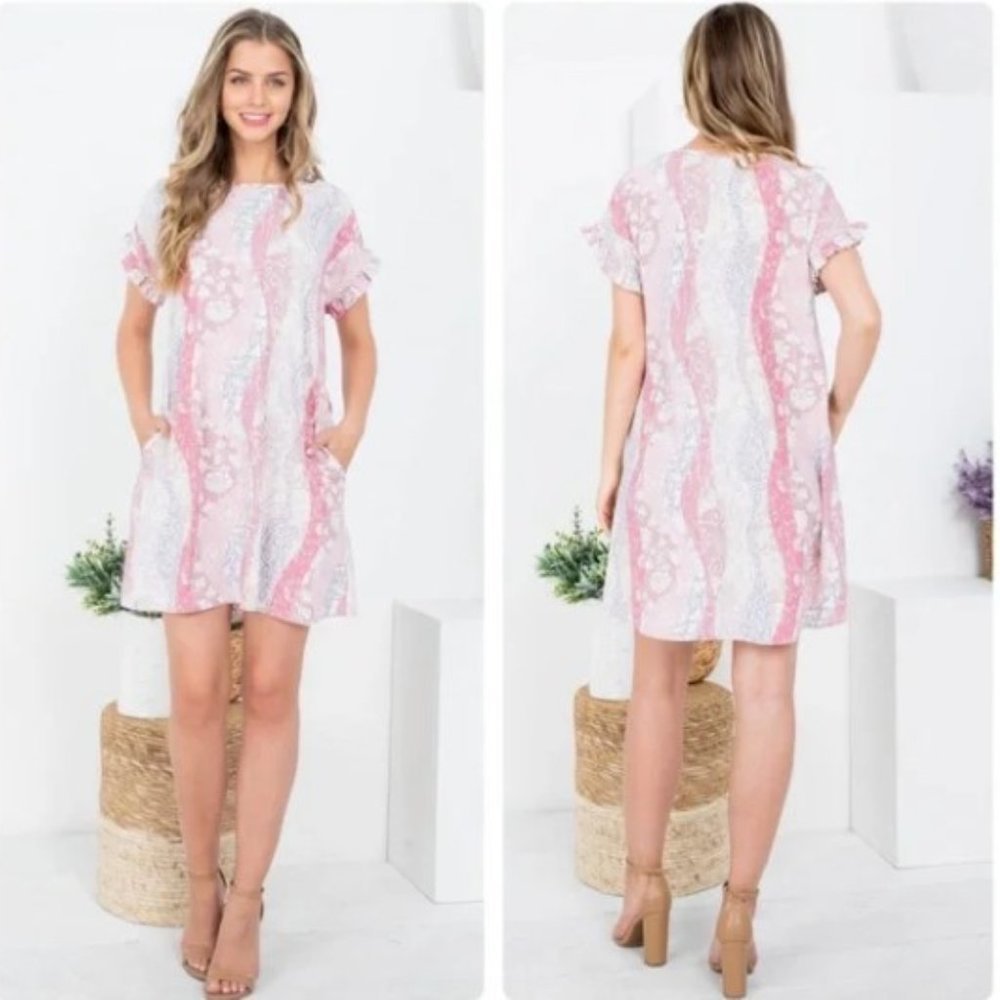 PERFECT Peach Mauve/Lilac Print Ruffle Sleeve Floral Dress XL. New.
